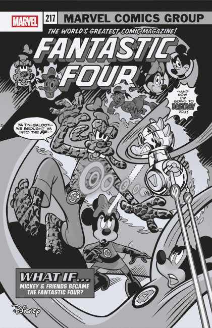 CVR 6 MARCO PALAZZI BLACK AND WHITE DISNEY WHAT IF? FANTASTIC FOUR HOMAGE VARIANT [1:100] (2025-11-12)