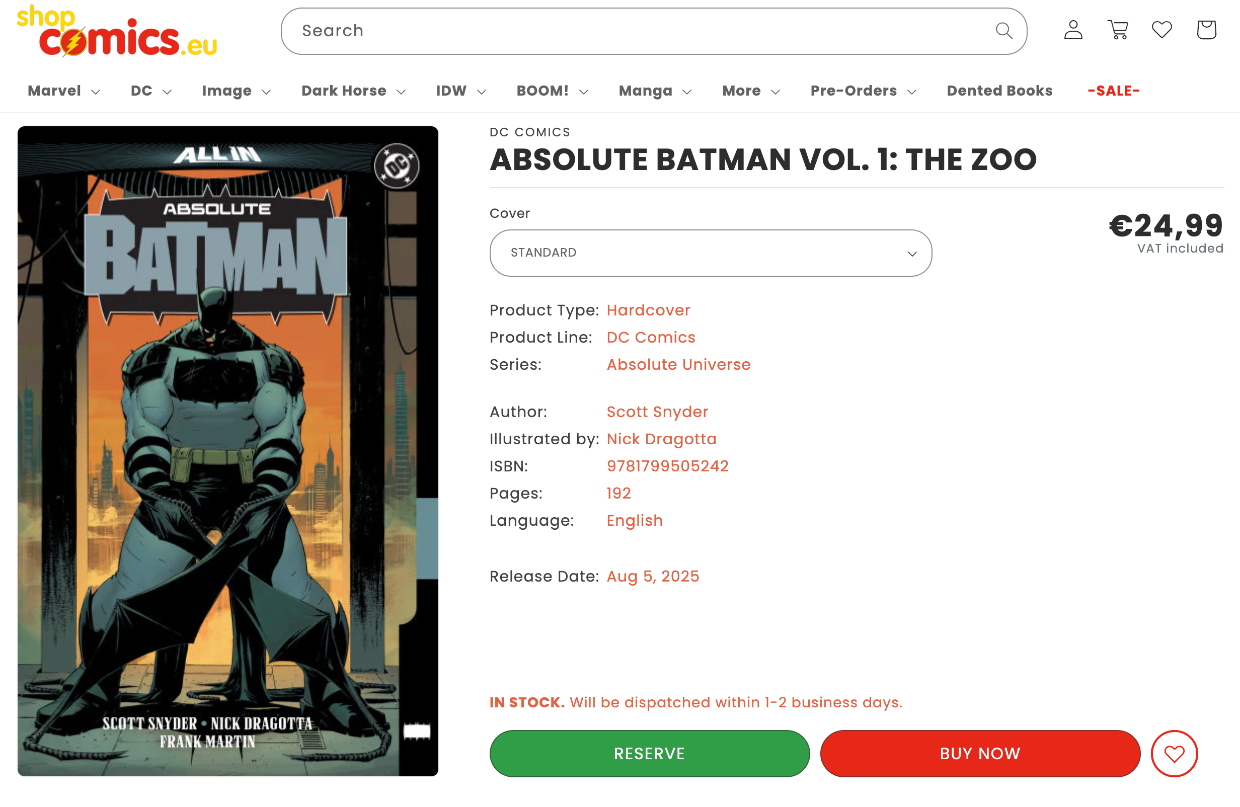 Product page showing the Reserve button next to Buy Now and Wishlist.